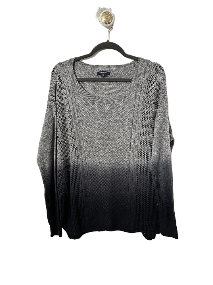 American Eagle Cable Sweater Womens Size Large Gray Scoop Neck Long Sleeve Ombre